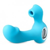 Vibrator with Clitoral Suction, Vibrating Tip, 12 Function, Silicone, Rechargeable, CYAN